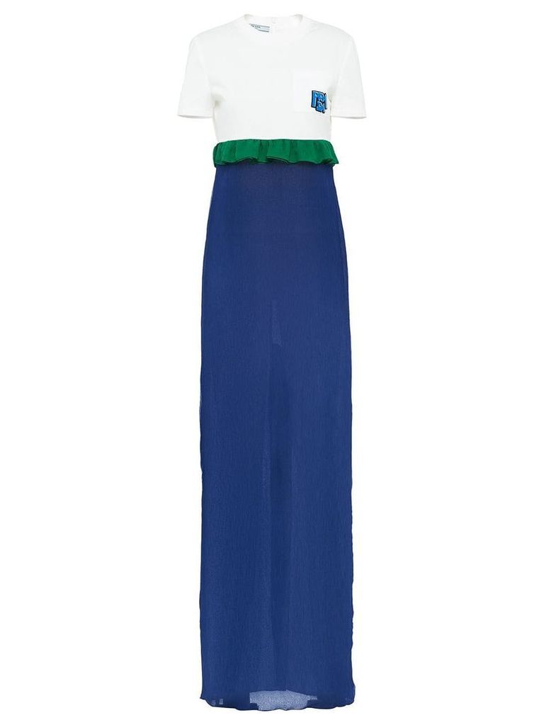 Prada long ruffle-trim dress - Blue