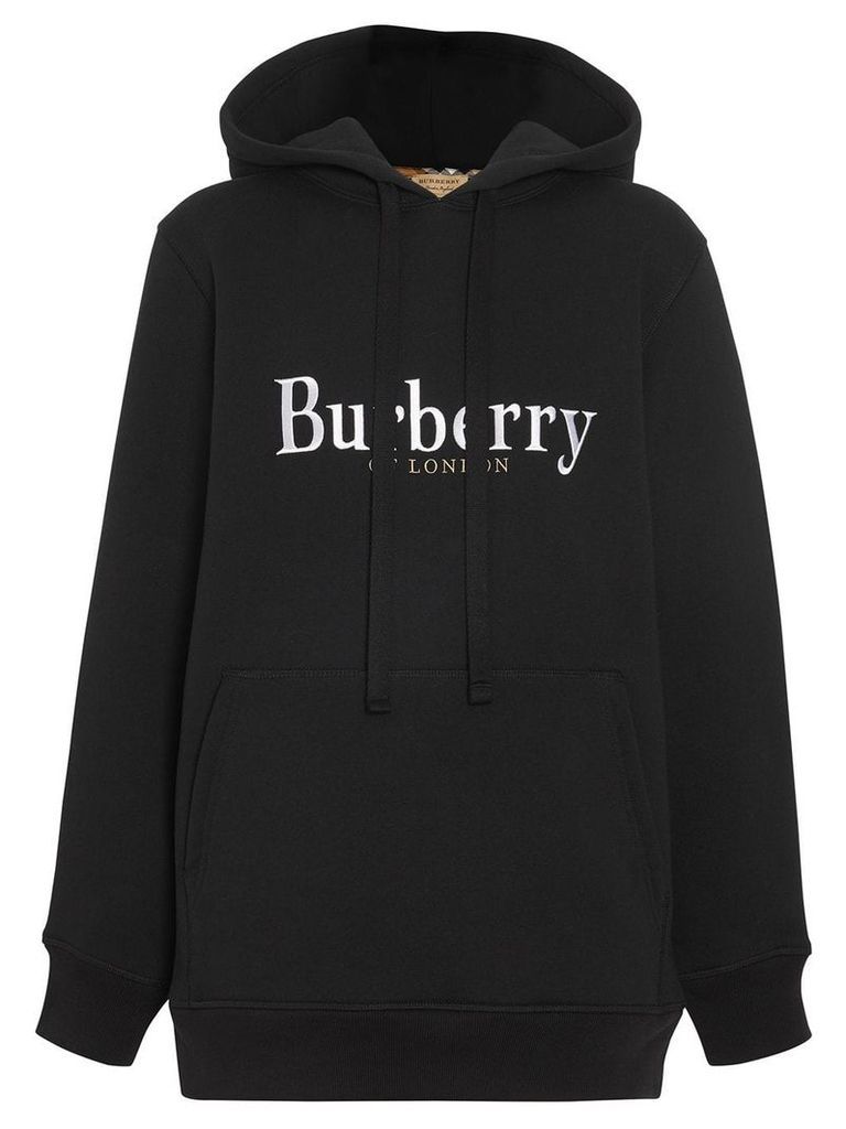 Burberry Embroidered Logo Jersey Hoodie - Black