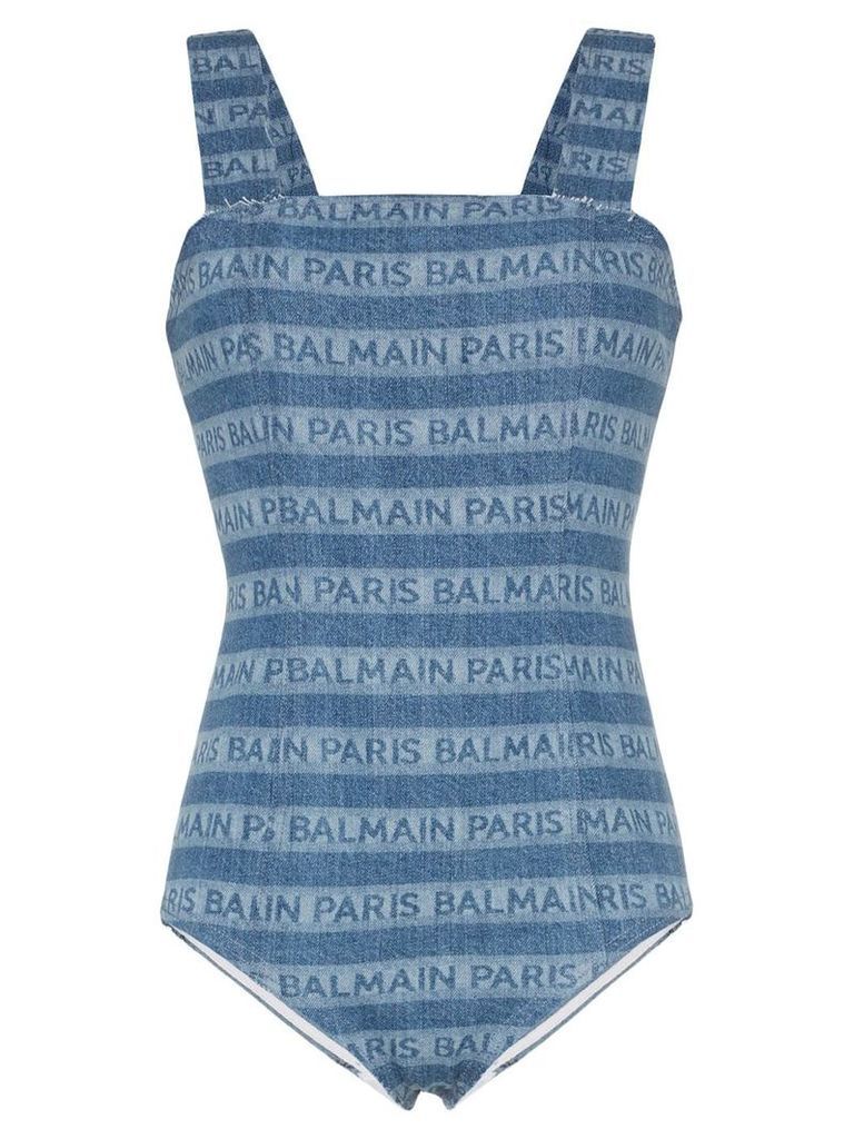 Balmain logo stripe denim bodysuit - Blue