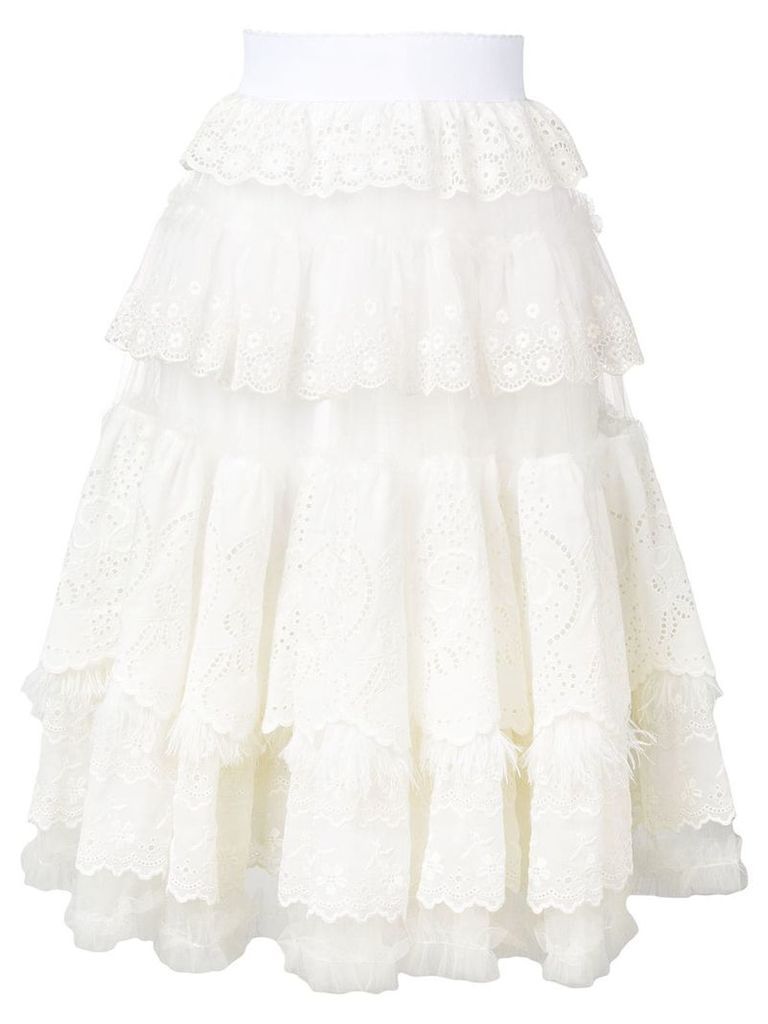 Dolce & Gabbana lace frill flared skirt - White
