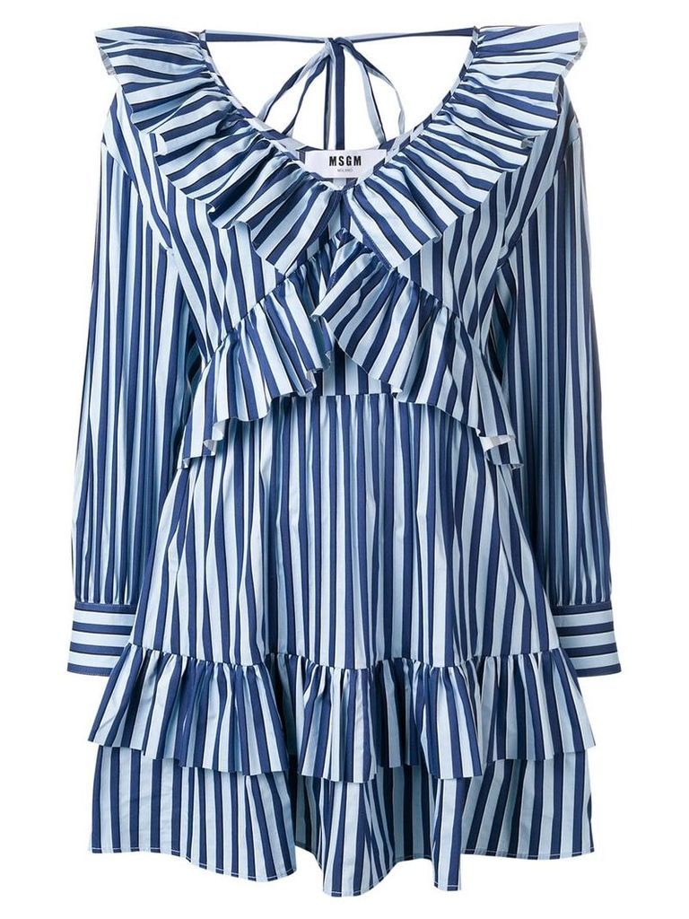 MSGM striped ruffle mini dress - Blue