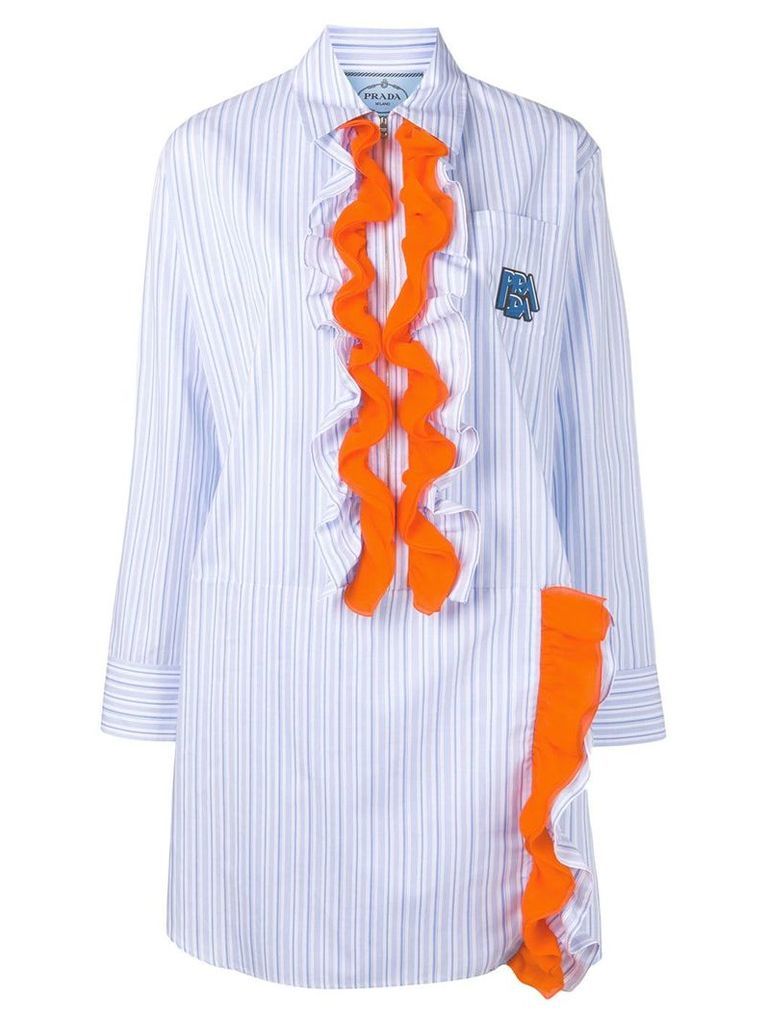 Prada striped ruffle shirt dress - Blue