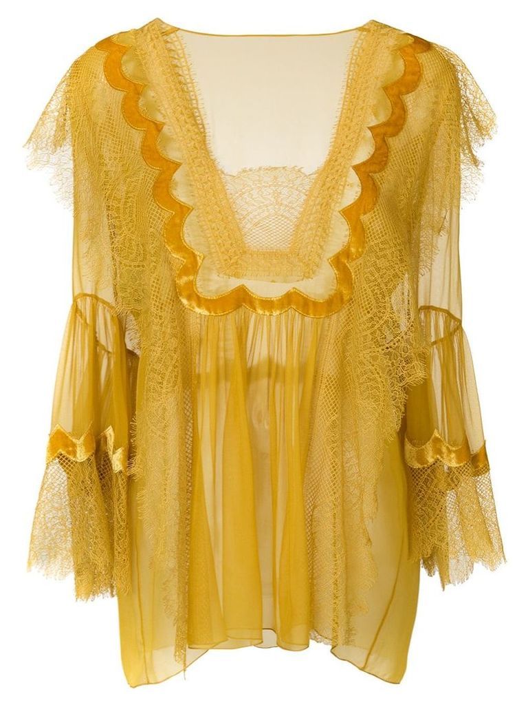 Alberta Ferretti lace trim sheer blouse - Yellow