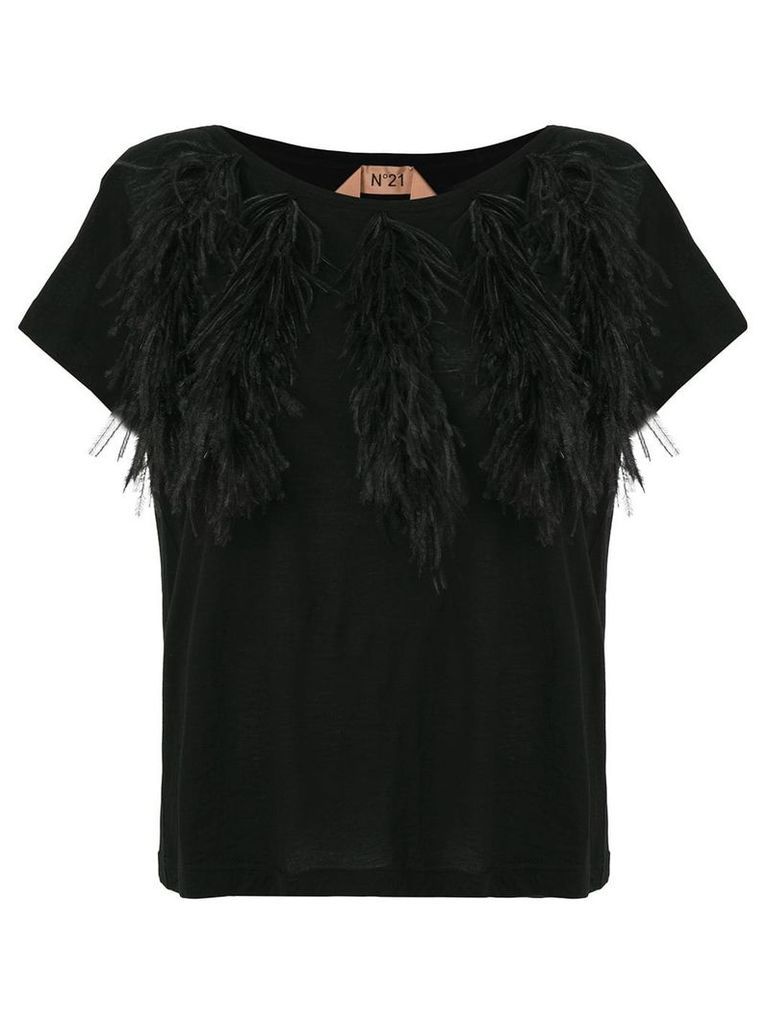 Nº21 feather detail T-shirt - Black