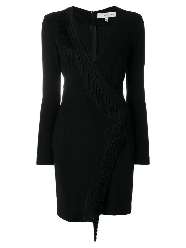 Galvan wrap front fringed dress - Black