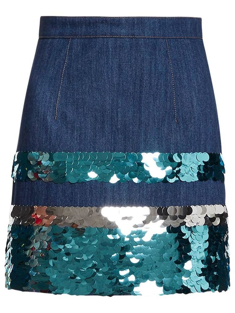 Miu Miu sequin embroidered denim skirt - Blue