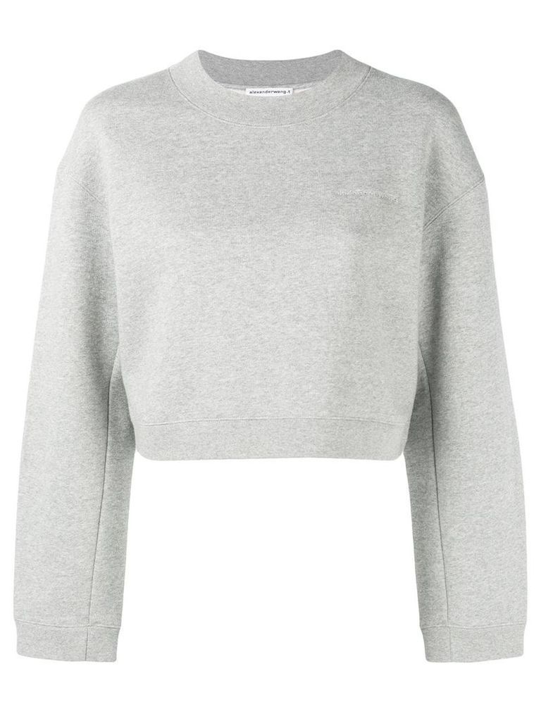 T By Alexander Wang logo embroidery cropped sweatshirt - Grey