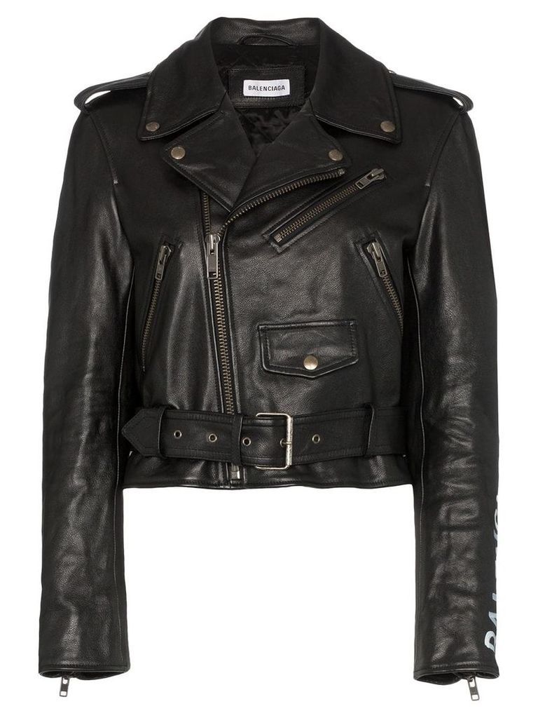 Balenciaga shrunken graffiti leather jacket - Black