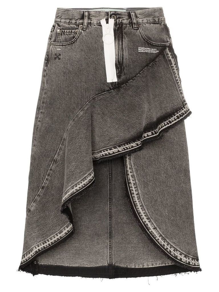 Off-White asymmetric contrast zip denim skirt - Grey