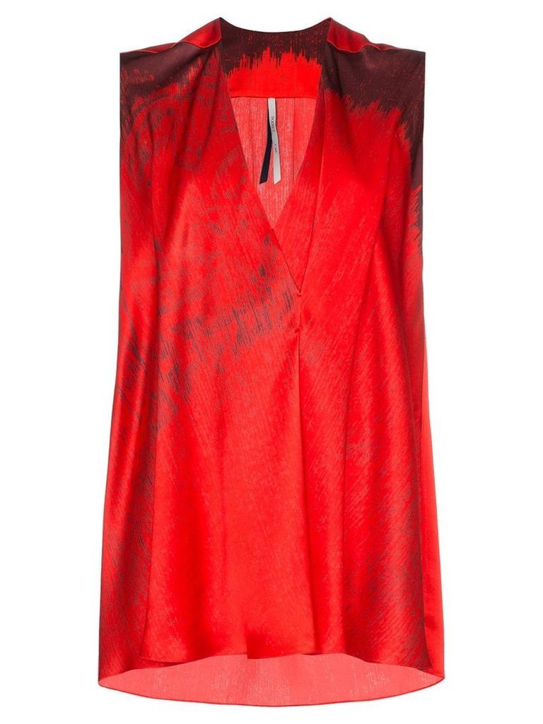 Poiret Sleeveless printed V-neck silk blouse - Red