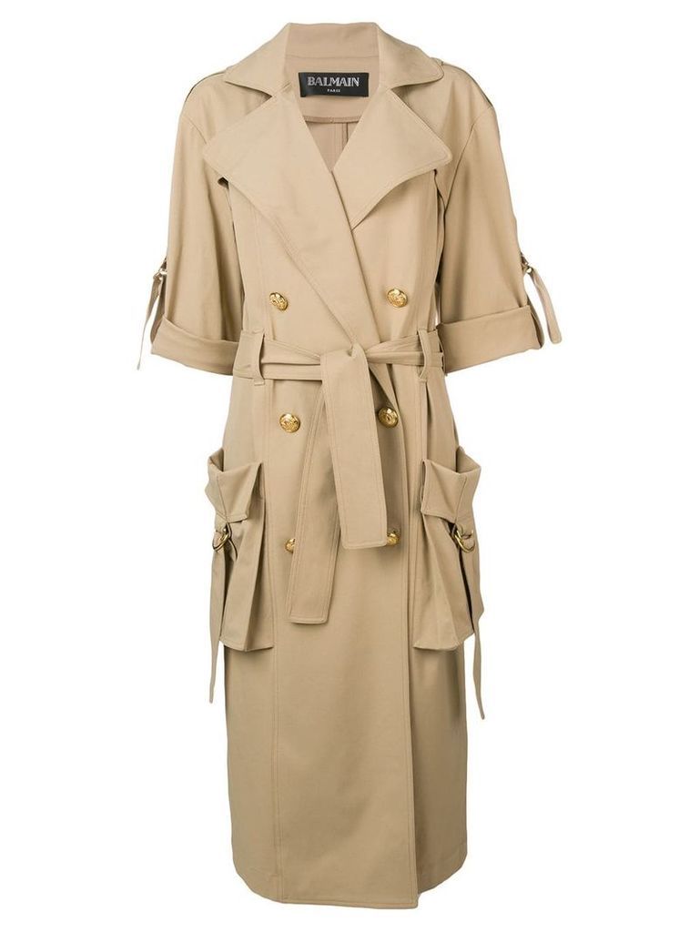 Balmain double breasted trench coat - Brown
