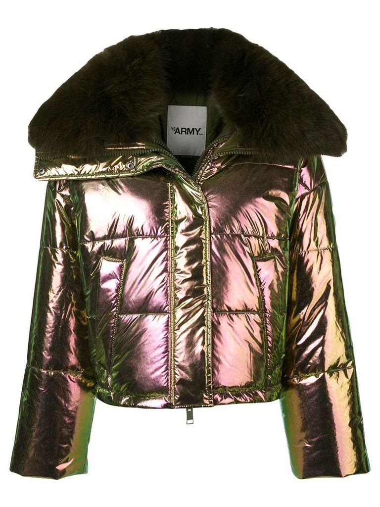 Yves Salomon Army fox fur trim padded jacket - Green