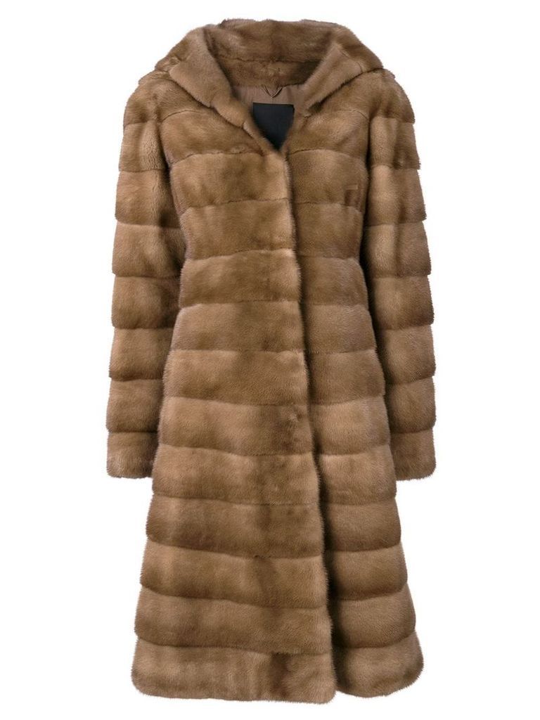 Liska Valencia hooded fur coat - Brown