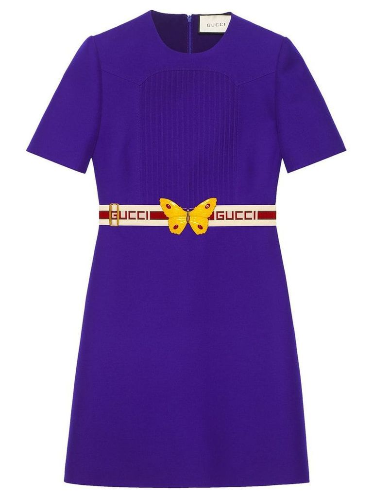 Gucci Wool silk pintuck dress with belt - PURPLE