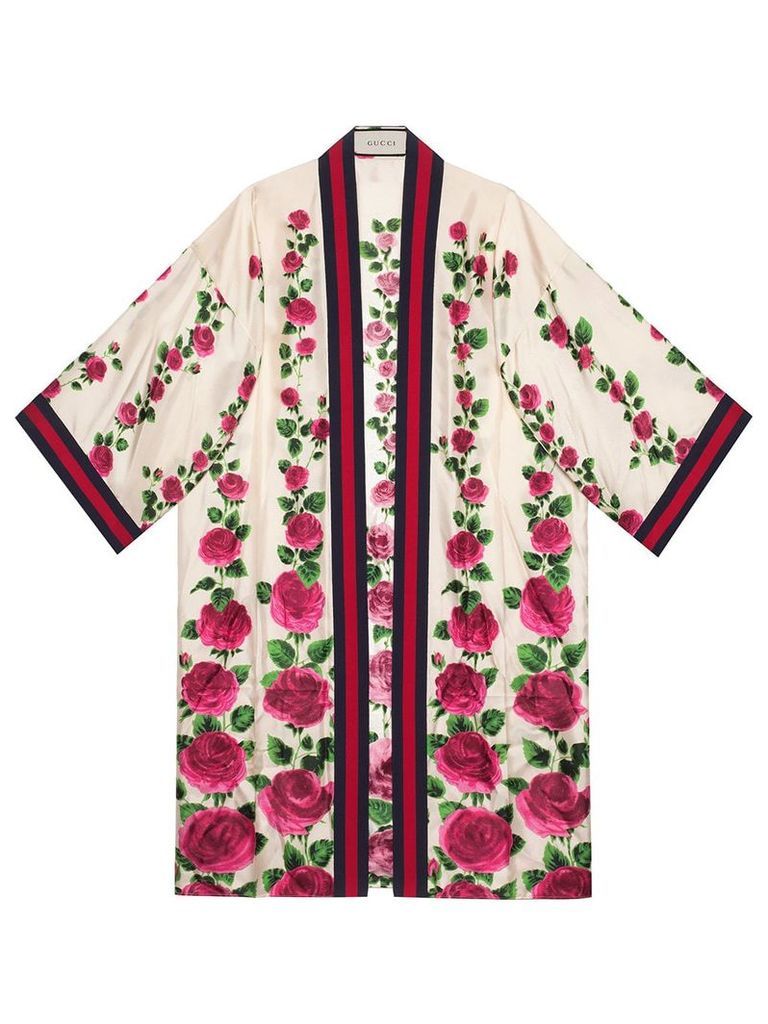 Gucci Rose Garden print silk kimono - PINK