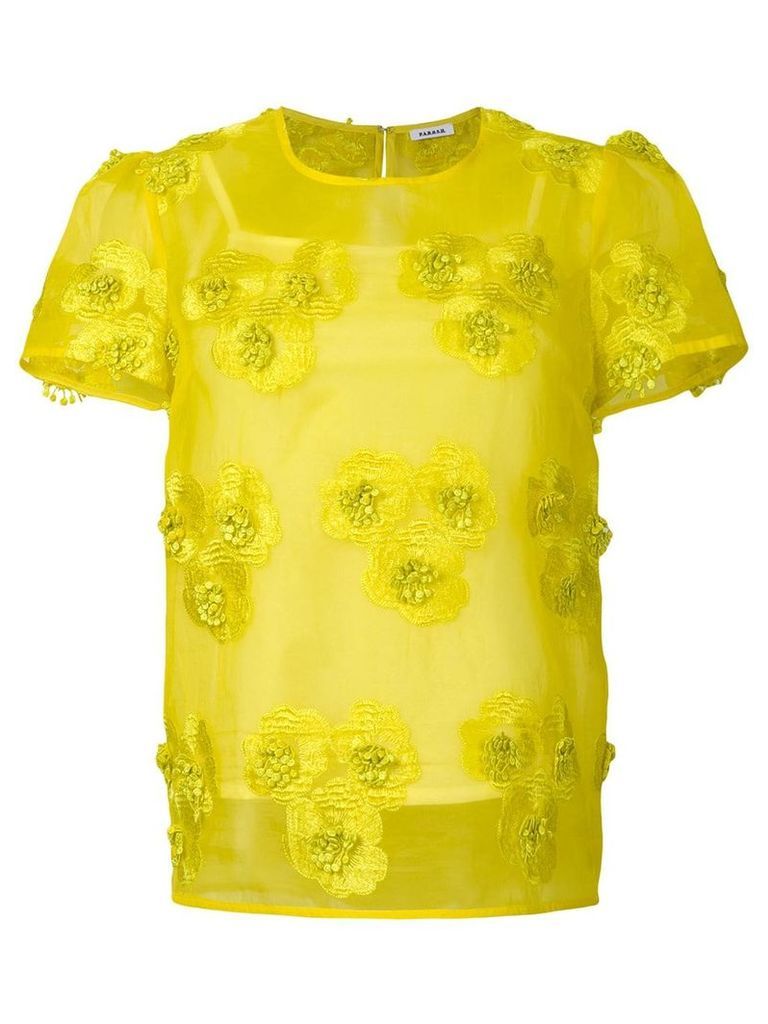 P.A.R.O.S.H. floral embroidered sheer blouse - Yellow