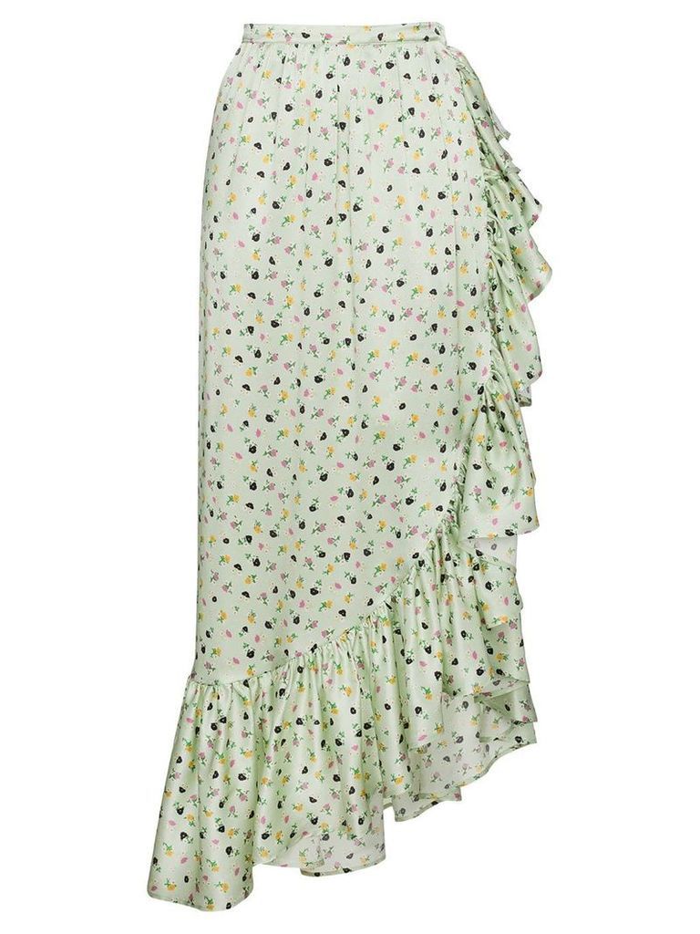 The Attico Silk Floral Wrap Skirt - Green