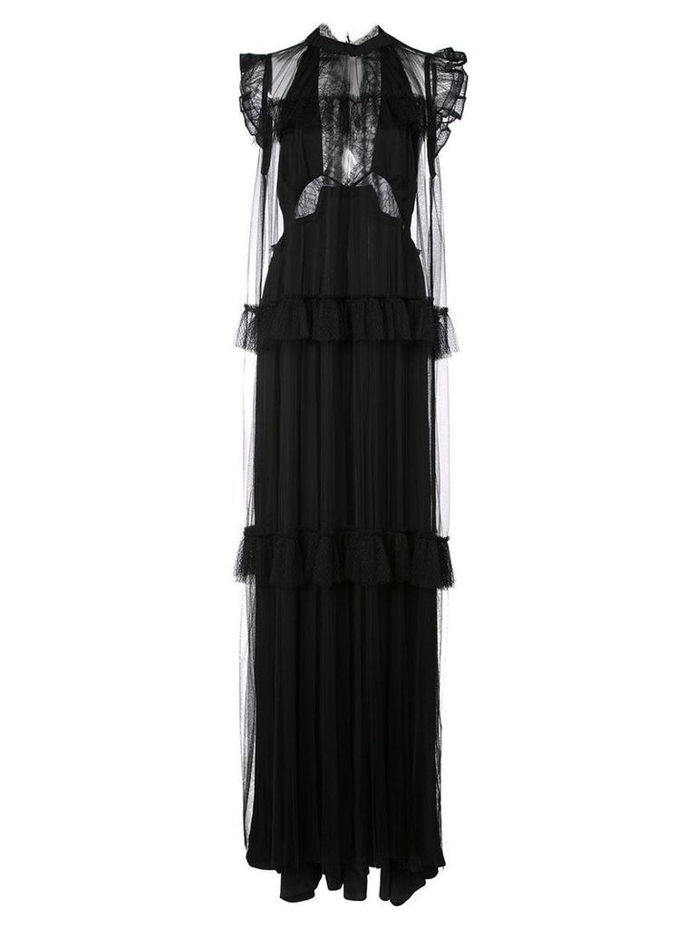 Vera Wang lace flared frill-trim dress - Black