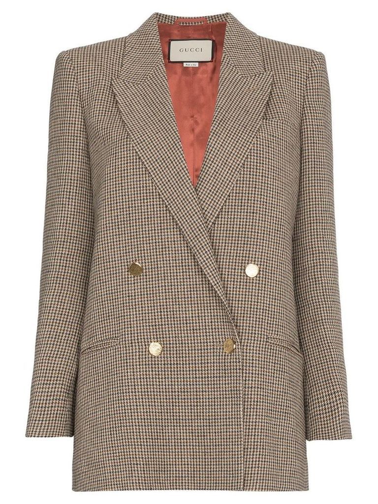 Gucci Houndstooth linen jacket with back patch - Brown