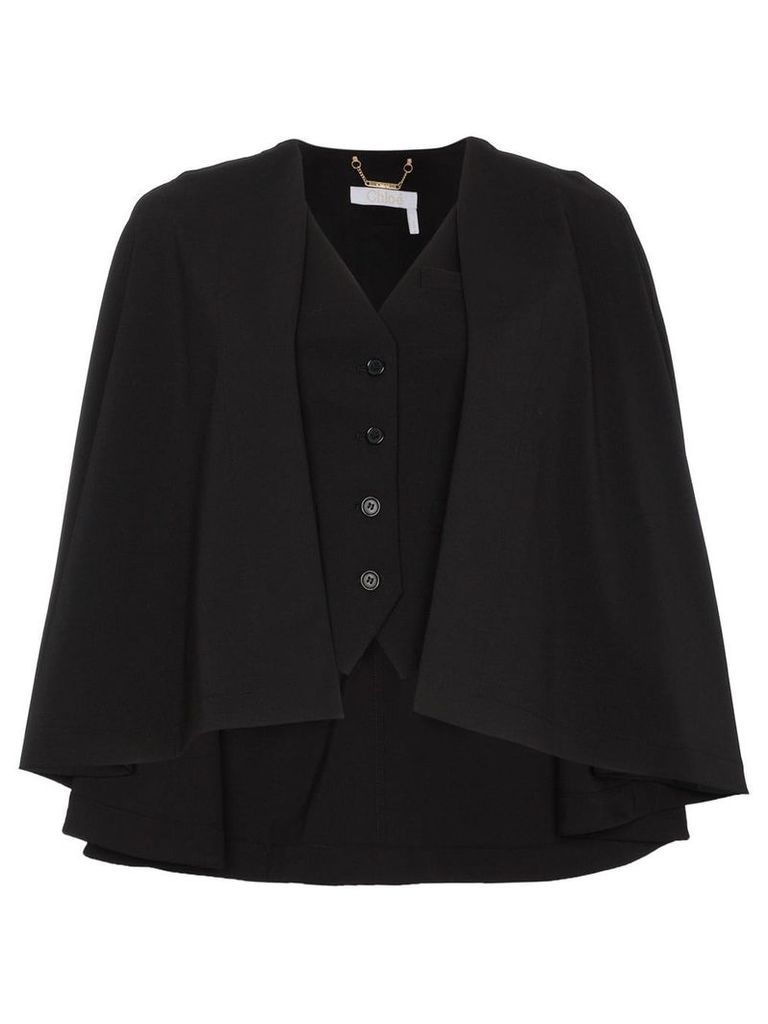 Chloé virgin wool blend waistcoat cape - Black