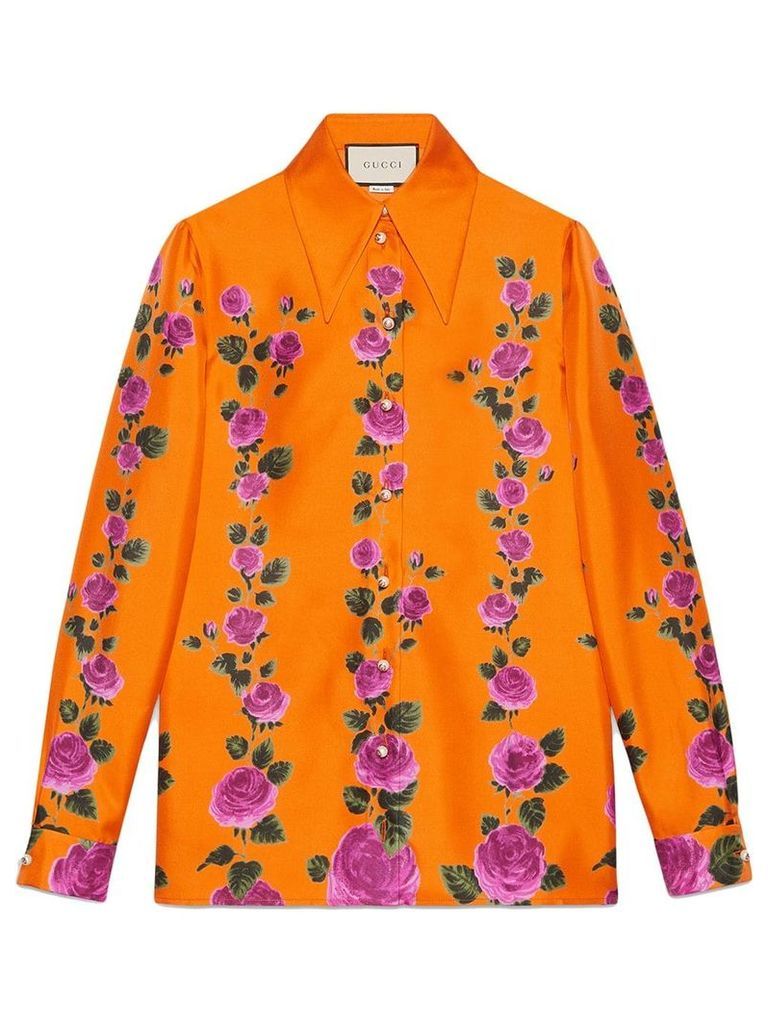 Gucci Rose Garden print silk shirt - Orange