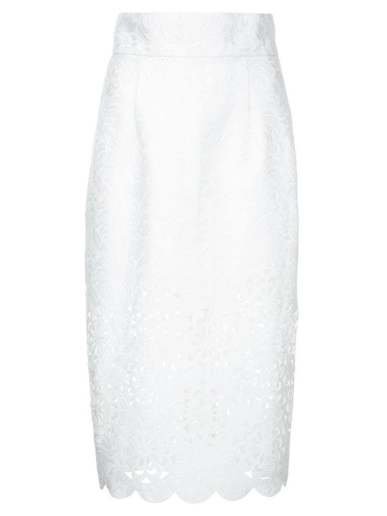 Bambah cut out detail scalloped pencil skirt - White