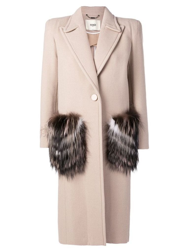 Fendi fur pocket single breasted coat - Neutrals