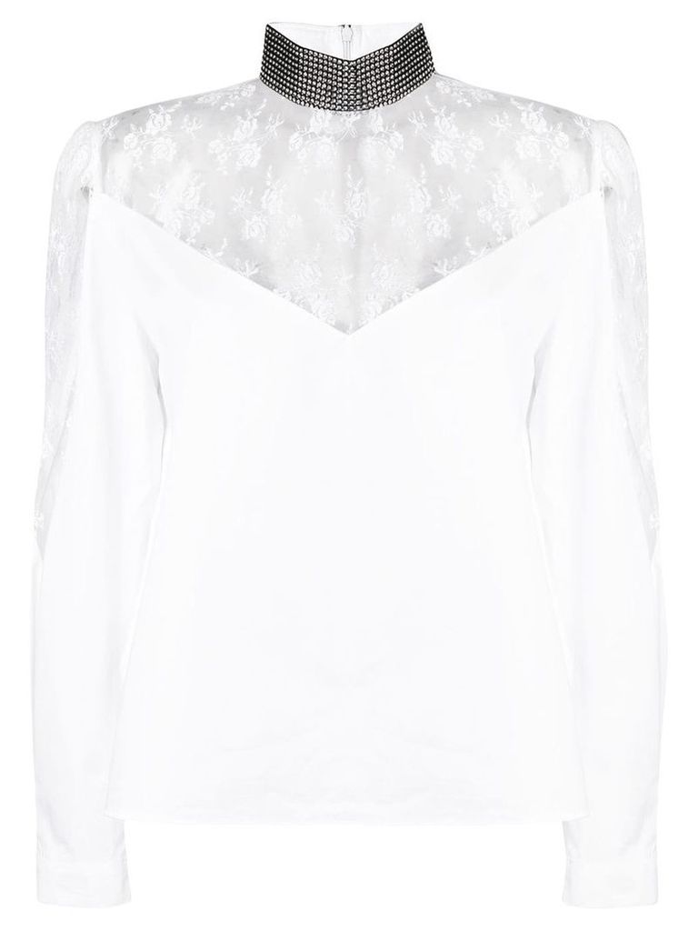 Christopher Kane lace poplin crystal blouse - White