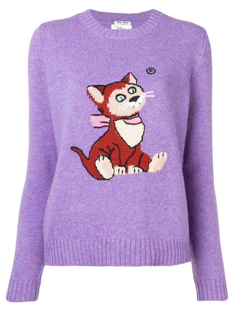 Miu Miu intarsia cat knitted sweater - Purple
