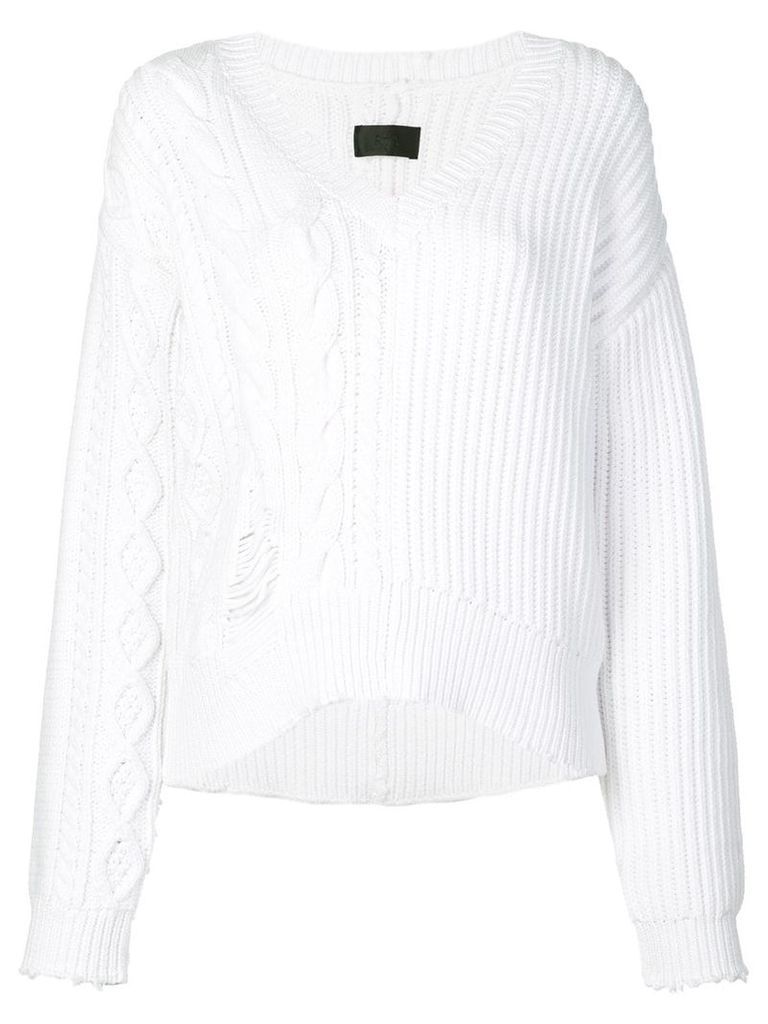 RtA distressed V-neck jumper - White