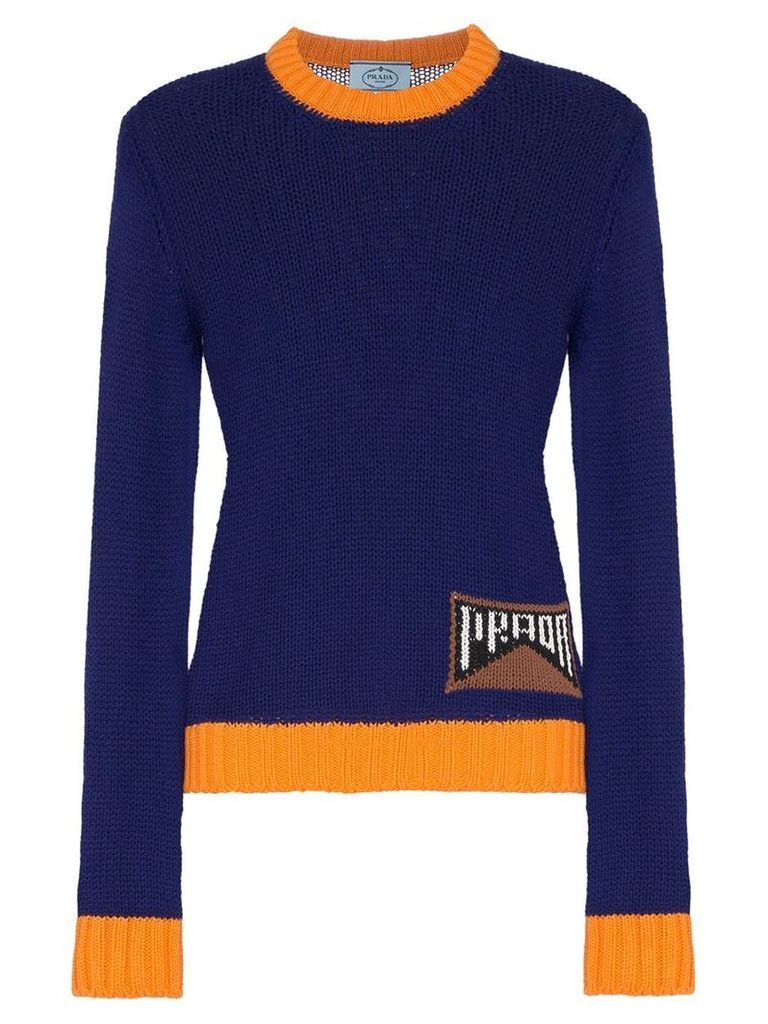 Prada contrast trim logo knitted jumper - Blue