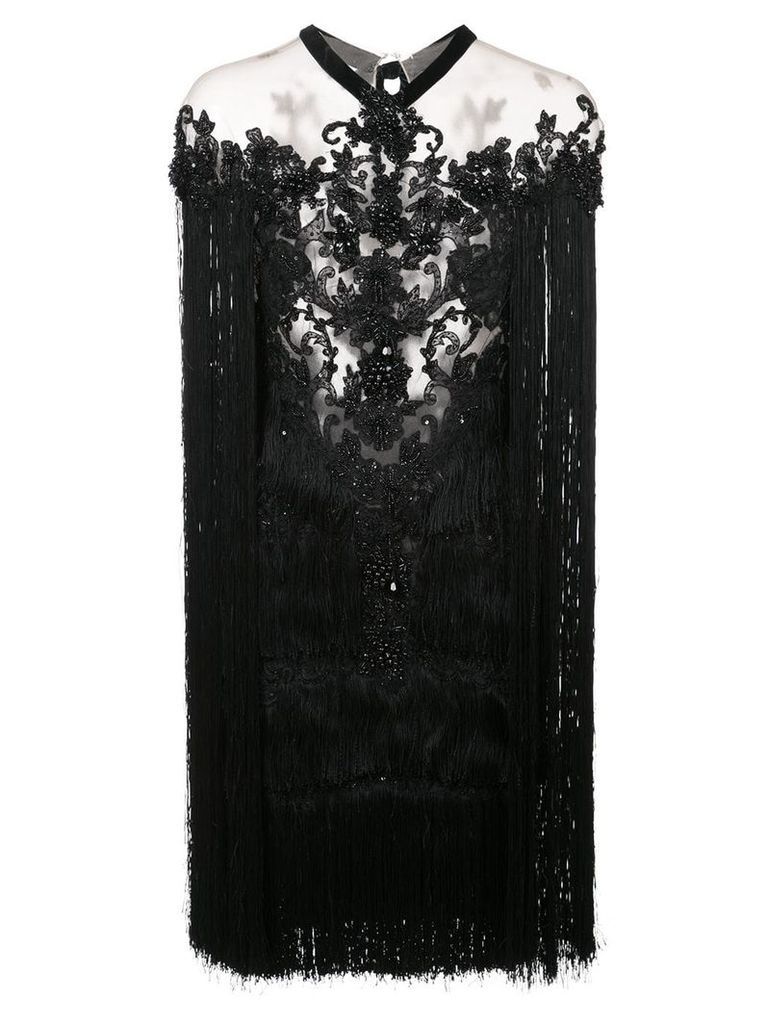 Marchesa beaded fringe mini dress - Black
