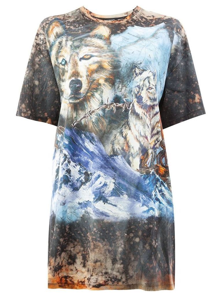 Balmain oversized wolf T-shirt - Multicolour