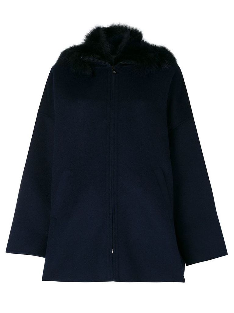 P.A.R.O.S.H. fur trim hooded coat - Blue