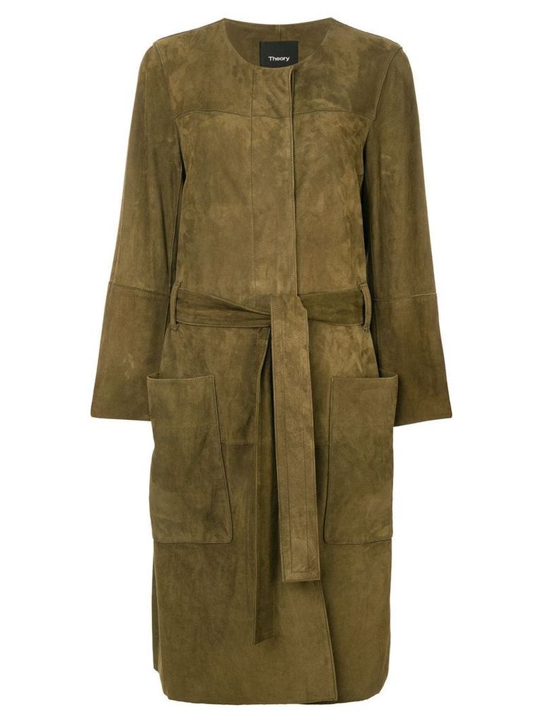 Theory belted large pocketed coat - Green
