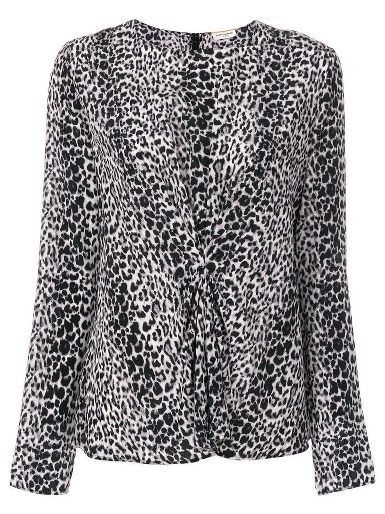 Saint Laurent leopard print gathered blouse - Black