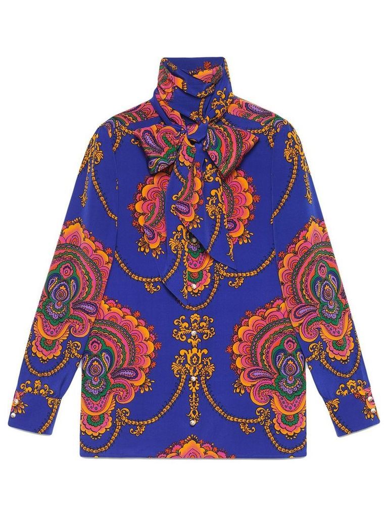 Gucci 70s graphic print silk shirt - Blue