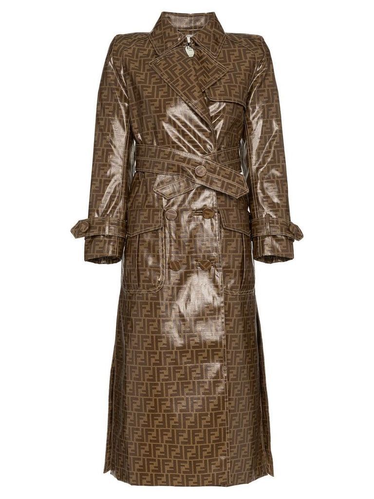 Fendi FF motif plastic-finish trench coat - Brown