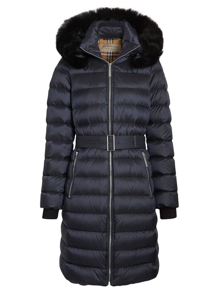 Burberry Detachable Shearling Trim Down-filled Puffer Coat - Blue