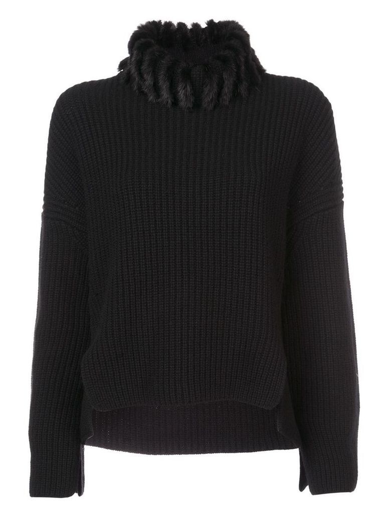 Fendi faux-fur neck cashmere jumper - Black