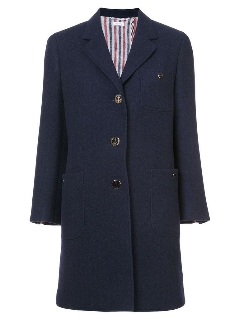 Thom Browne Unlined Button Back Sack Overcoat In Navy Solid Double