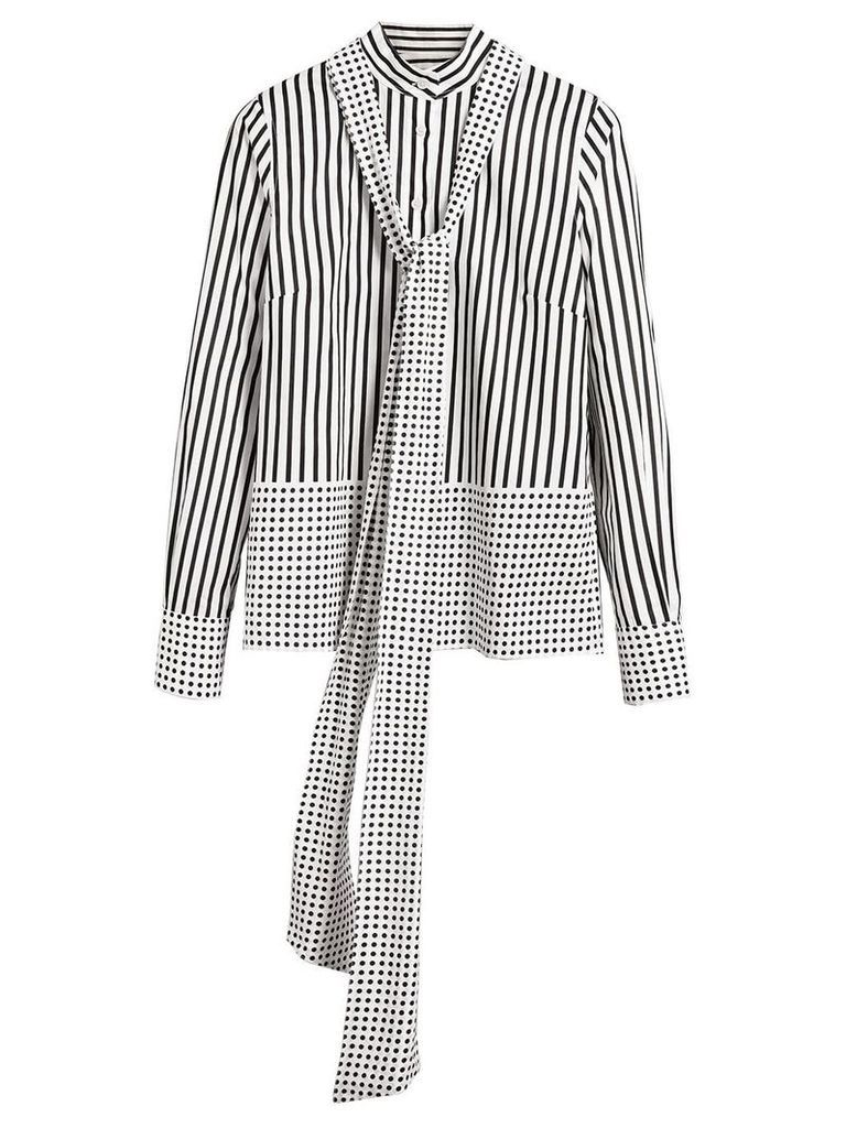 Burberry Spot and Stripe Print Cotton Tie-neck Shirt - White