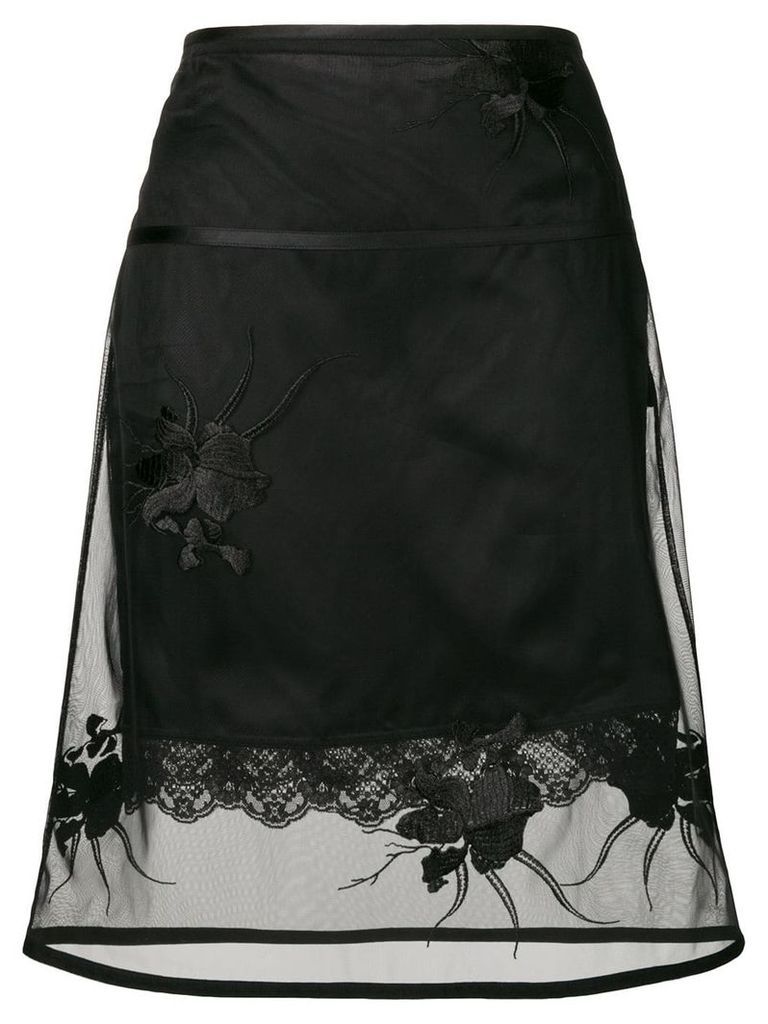 Helmut Lang floral embroidered layered skirt - Black