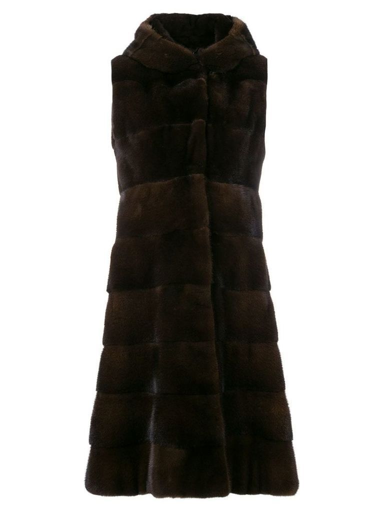 Liska sleeveless hooded fur coat - Brown