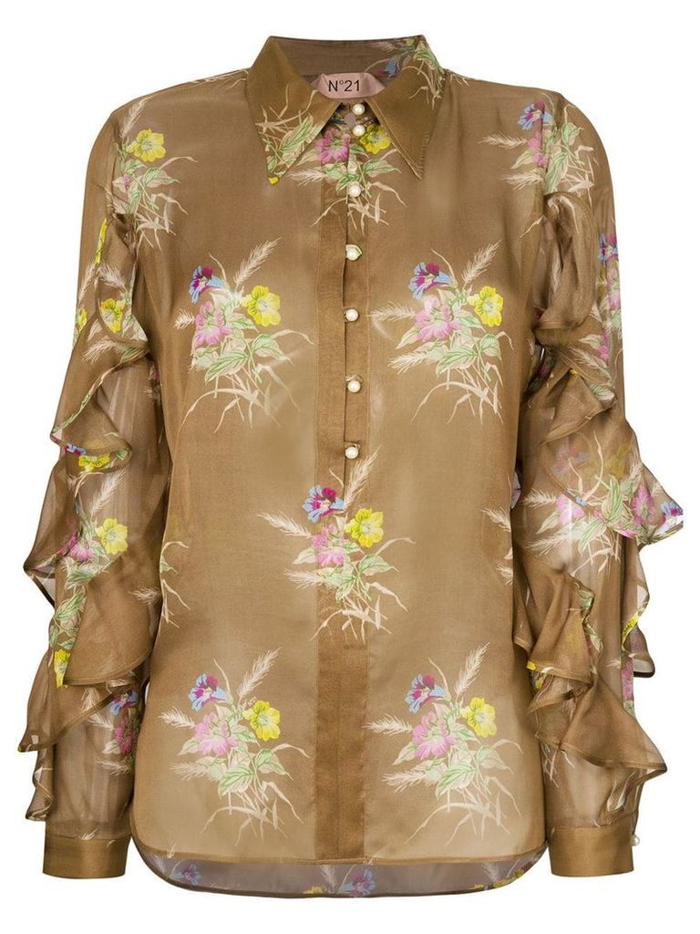 Nº21 floral frill blouse - Brown