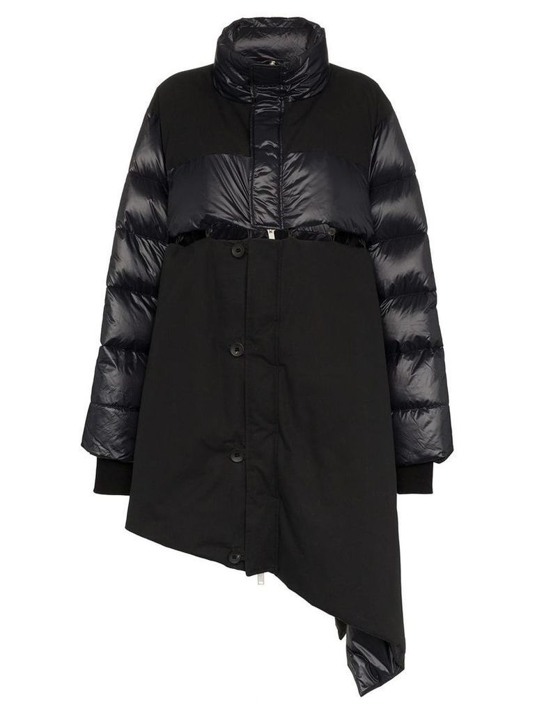Unravel Asymmetric Padded Feather and Cotton Coat - Black