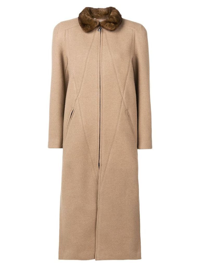 Fendi long zipped coat - NEUTRALS
