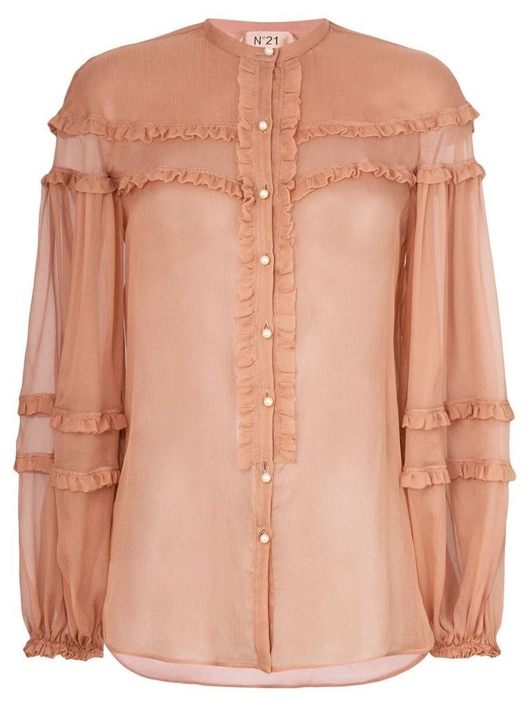 Nº21 ruffle detail sheer blouse - Brown