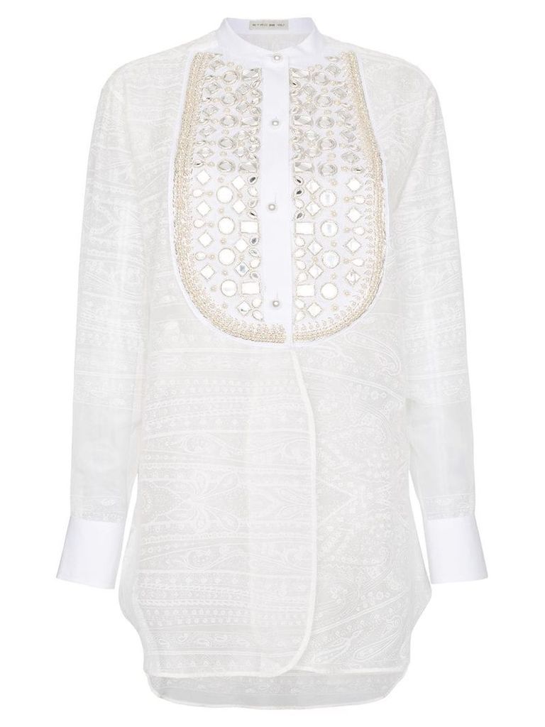 Etro Silk mirror embellished bib blouse - White