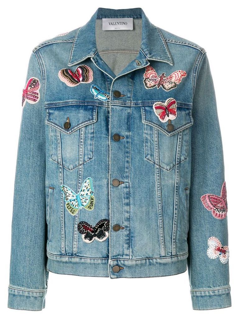Valentino embroidered butterfly denim jacket - Blue